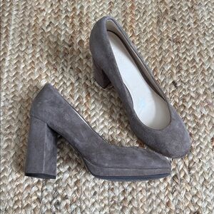 Cole Haan 9B Grey Renner Grand Pump Suede Leather Block Heel